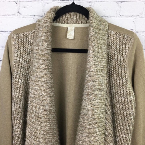 PrAna Tan Waterfall Wool Blend Knit Long Sleeve Open Cardigan Women’s Size M - Picture 2 of 15